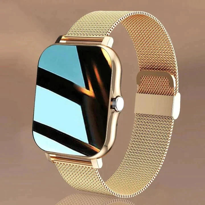 Montre intelligente unisexe noire avec écran tactile, suivi de fréquence cardiaque et bracelet en silicone confortable.