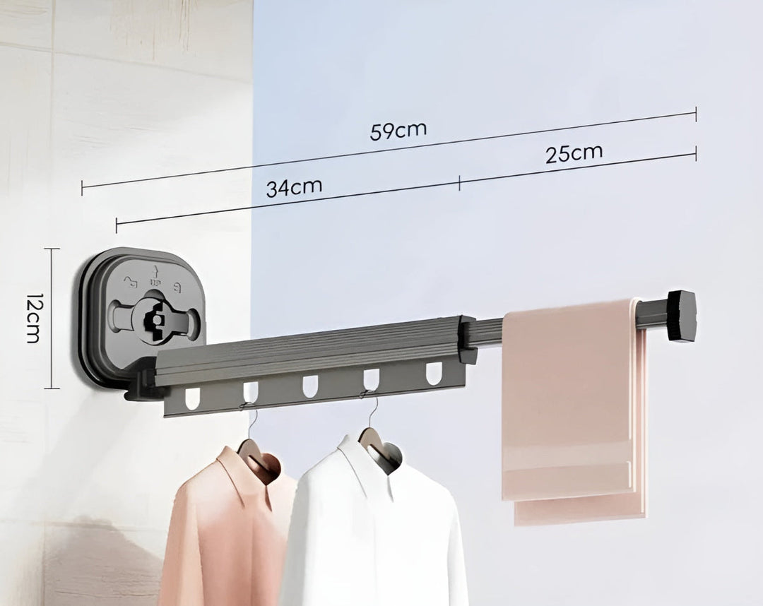 Séchoir mural AluFlex pliable, installation facile sans perçage, parfait pour tout mur de la maison.