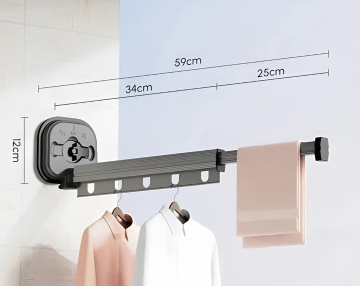 Séchoir mural AluFlex pliable, installation facile sans perçage, parfait pour tout mur de la maison.