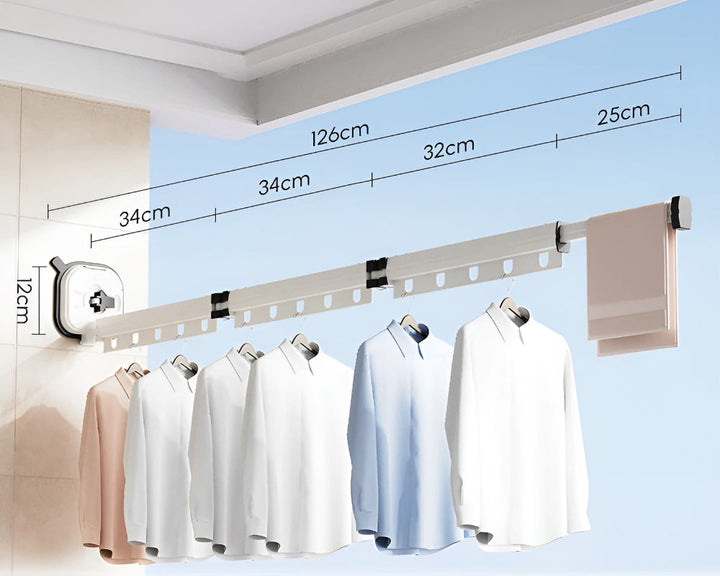 Séchoir à linge mural pliable AluFlex pour buanderie ou salle de bain, gain d'espace garanti.