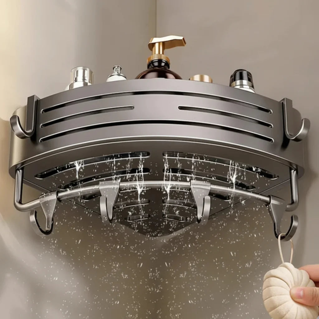 Étagère d'angle de douche murale, sans perçage, pour un rangement gain de place dans la salle de bain.
