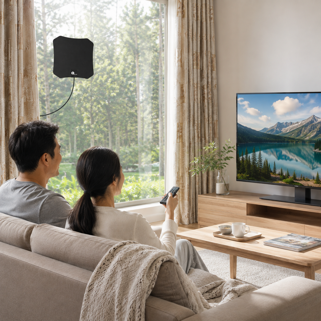 Antenne intérieure HDTV pour une télévision numérique gratuite et une installation facile.