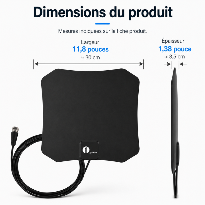 Antenne intérieure haute performance, capte les chaînes gratuites, idéal pour la télévision numérique.