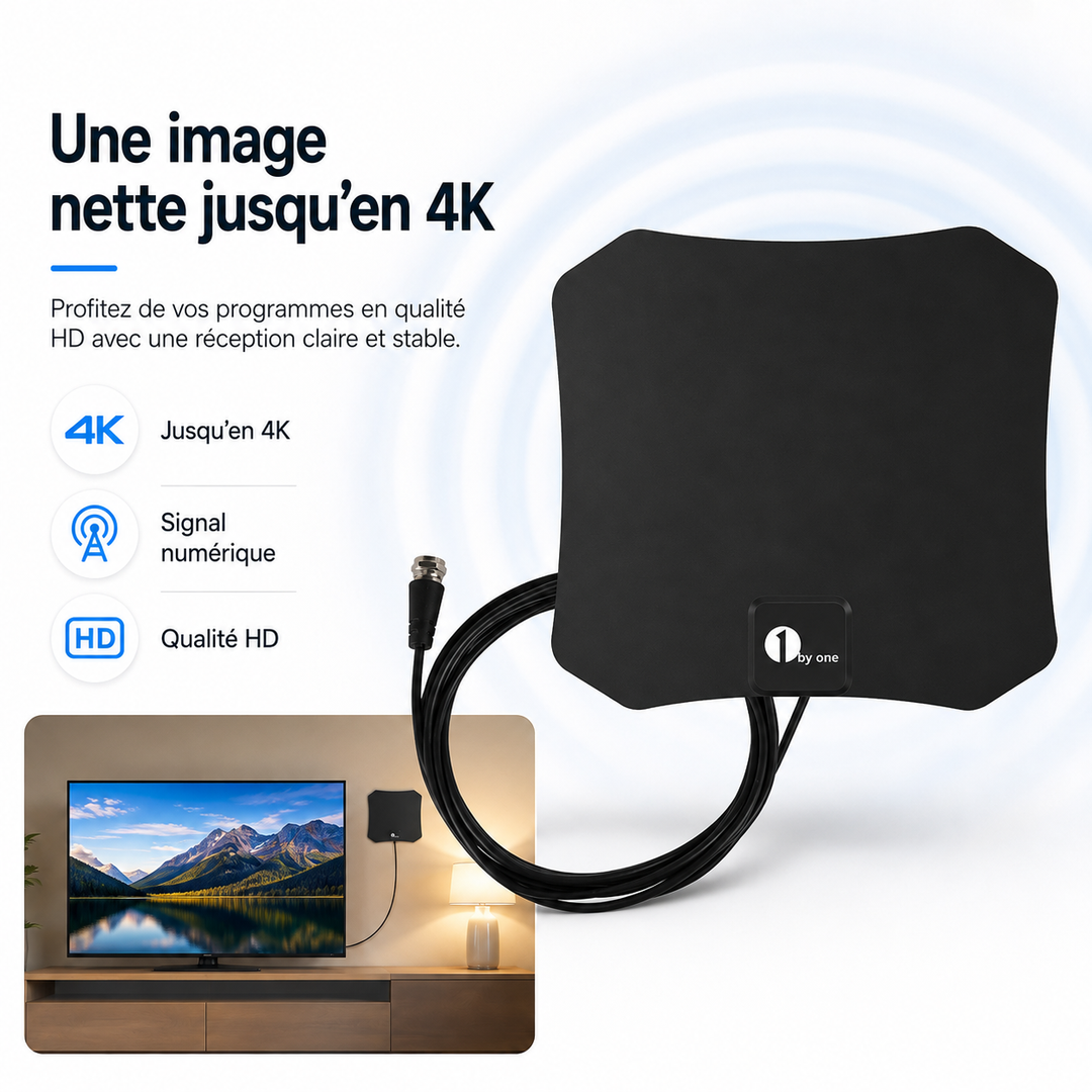 Antenne HDTV intérieure 4K pour une réception numérique de qualité supérieure et TV gratuite.
