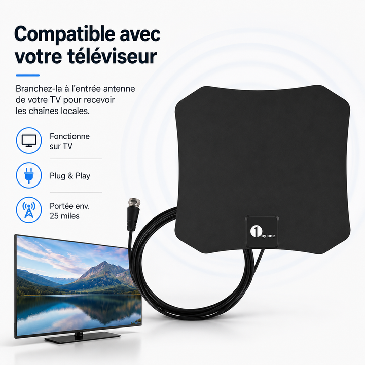 Antenne intérieure pour télévision gratuite, divertissement maison sans abonnement.