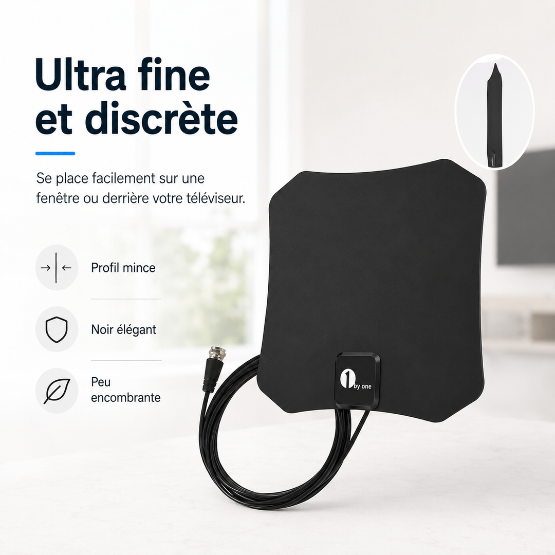 Antenne HDTV numérique intérieure, signal clair pour une télévision sans frais et de qualité.