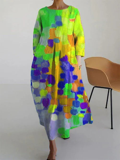 Élégante robe fleurie midi pour femme, fluide et confortable. Parfaite pour un style décontracté de printemps ou d'été.