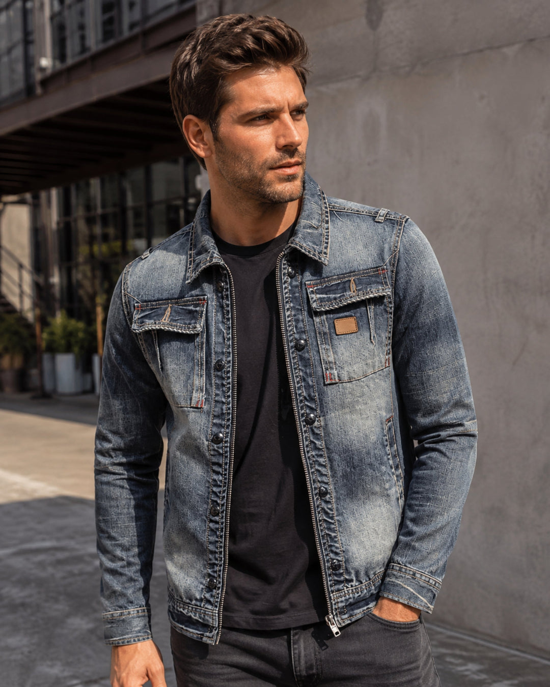Veste homme rétro classique grise. Blouson élégant et décontracté, parfait pour printemps/automne. Mode polyvalente.