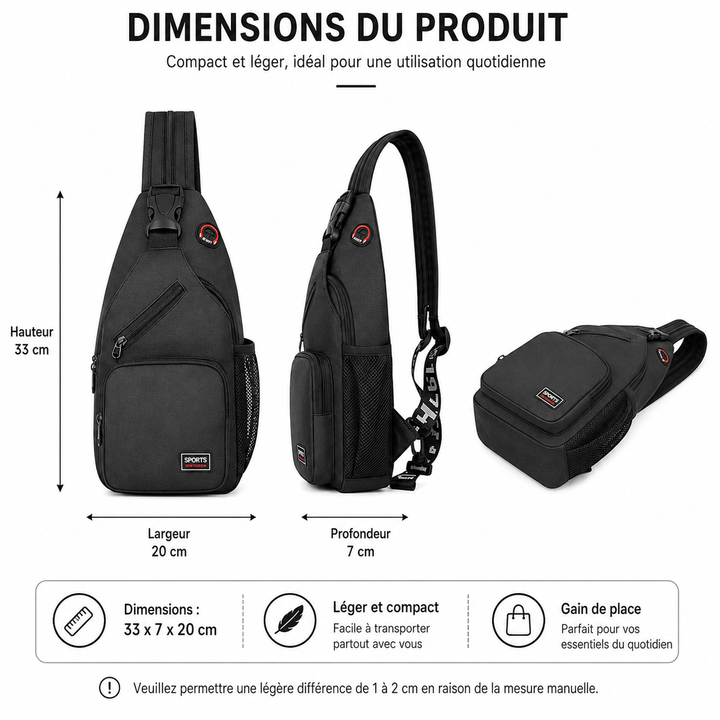 Sac bandoulière imperméable pour organisation quotidienne, élégant et fonctionnel.