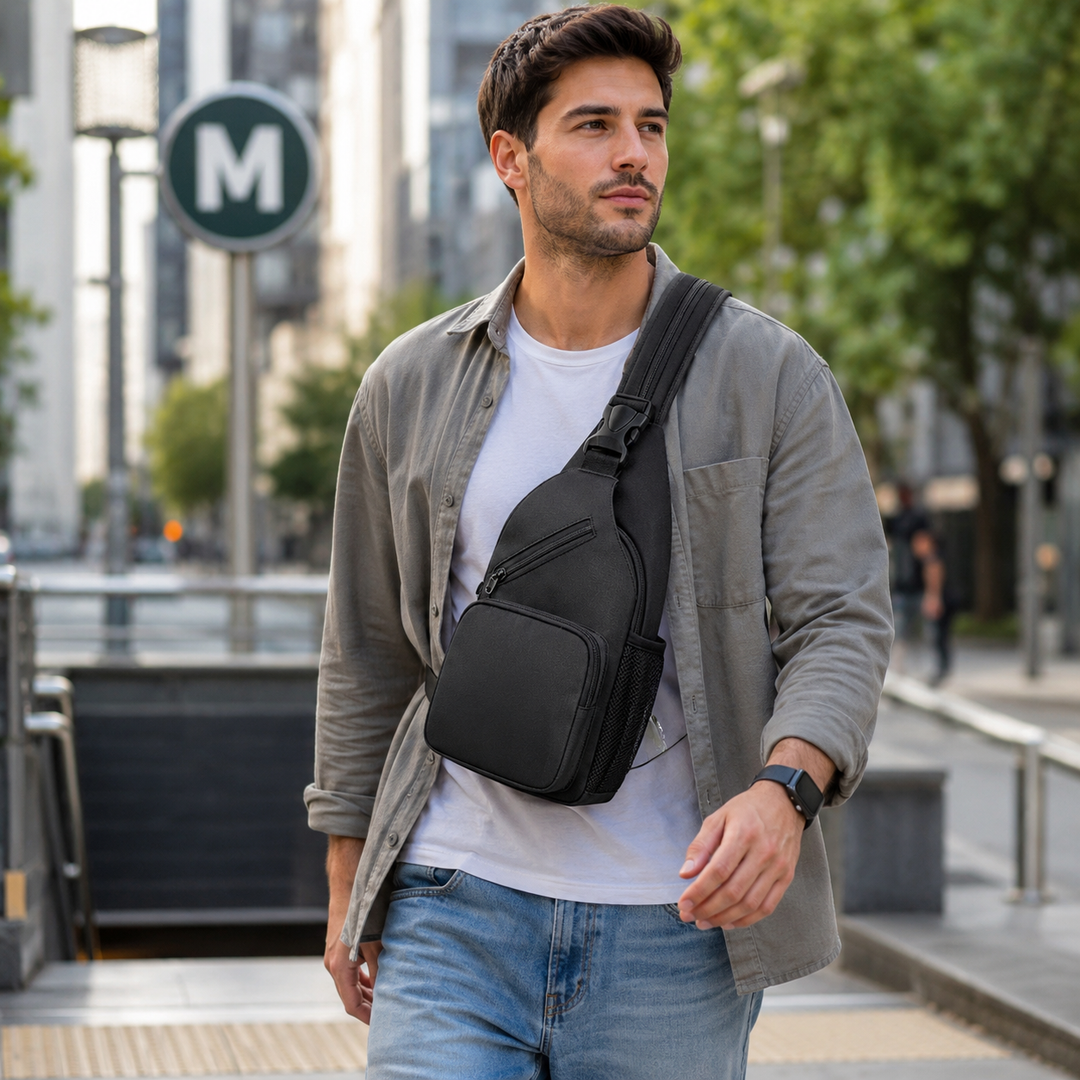 Sac poitrine fonctionnel en polyester, unisexe, étanche, excellent pour transporter accessoires.