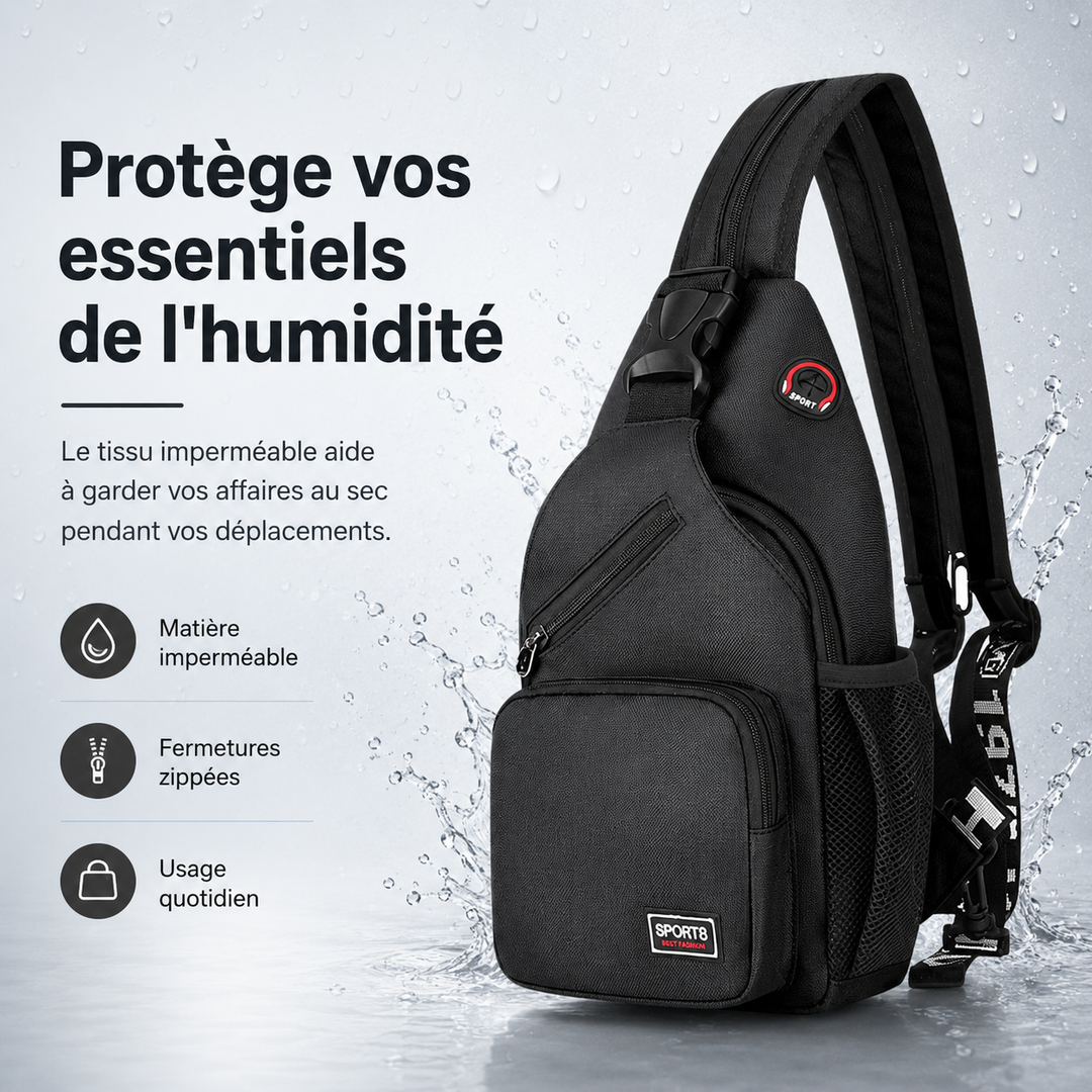 Sac à épaule polyvalent en polyester, design urbain, imperméable et organisé.