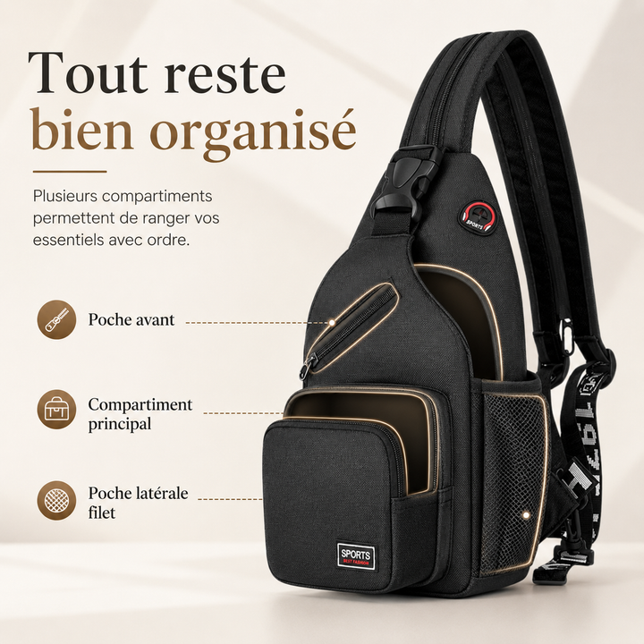 Sac poitrine unisexe, compact pour voyage, résistant à l'eau, avec rangements pratiques.