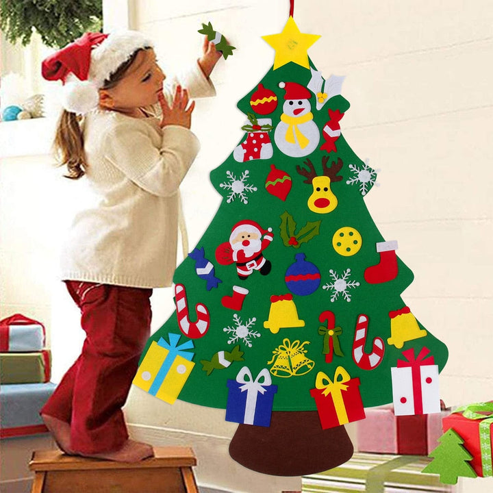 Sapin de Noël Montessori en feutre pour enfants, avec décorations amovibles. Idéal pour l'éveil créatif.