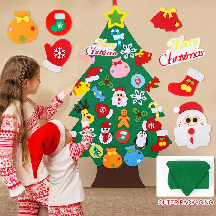 Activité de Noël éducative: sapin Montessori en feutre doux pour enfants, développe la motricité fine et la créativité.