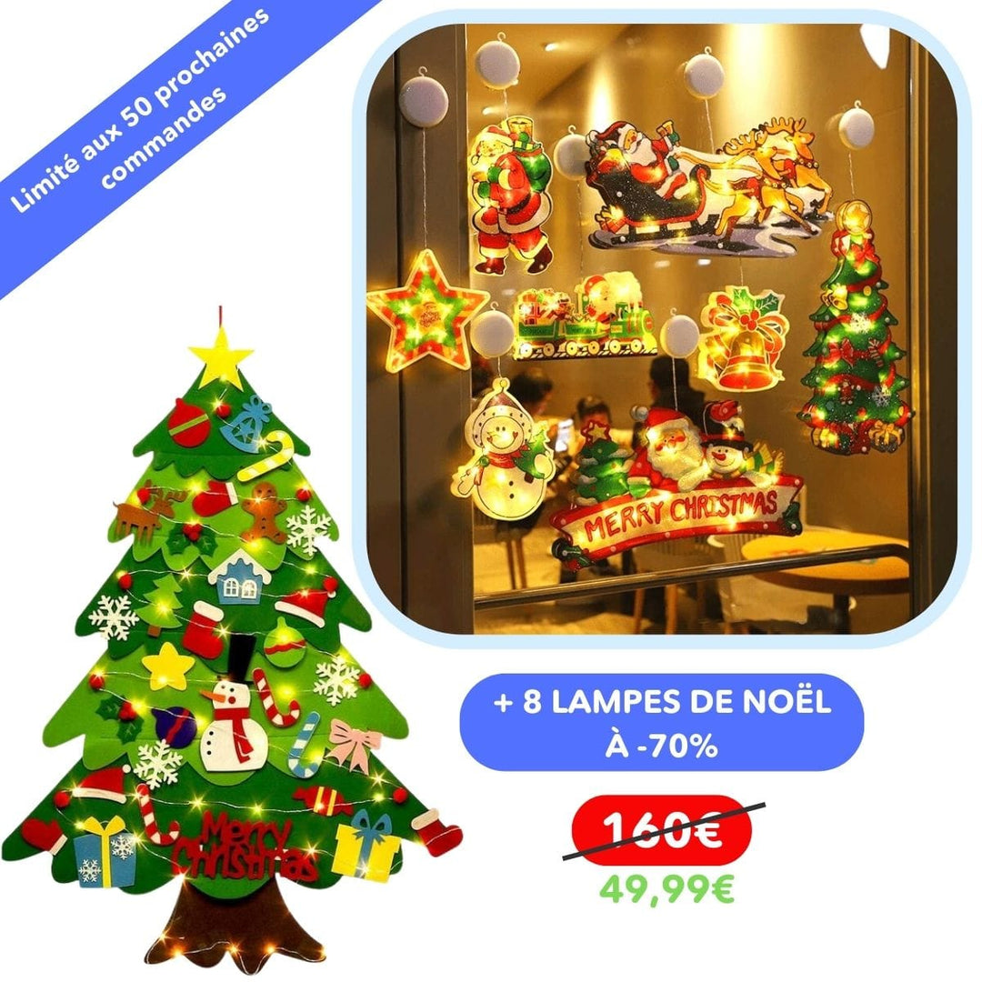 Jouet sapin de Noël interactif lumineux Montessori en feutre. Idéal pour l'éveil et la créativité des enfants.