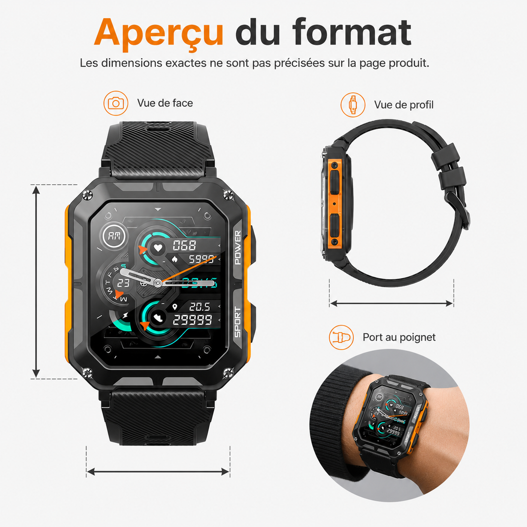 Écran lumineux de la smartwatch ArmorTime affichant les notifications. Technologie connectée claire et facile à lire.