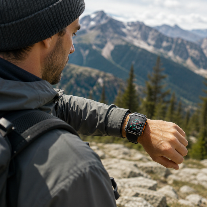 Smartwatch unisexe ArmorTime avec longue autonomie. Parfaite pour le sport et les expéditions, sans recharges fréquentes.
