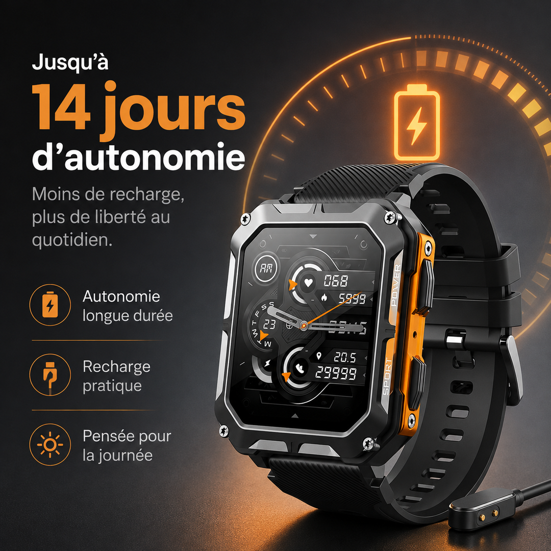 Montre connectée unisexe ArmorTime avec suivi activité, notifications. Design robuste, longue autonomie pour sportifs.