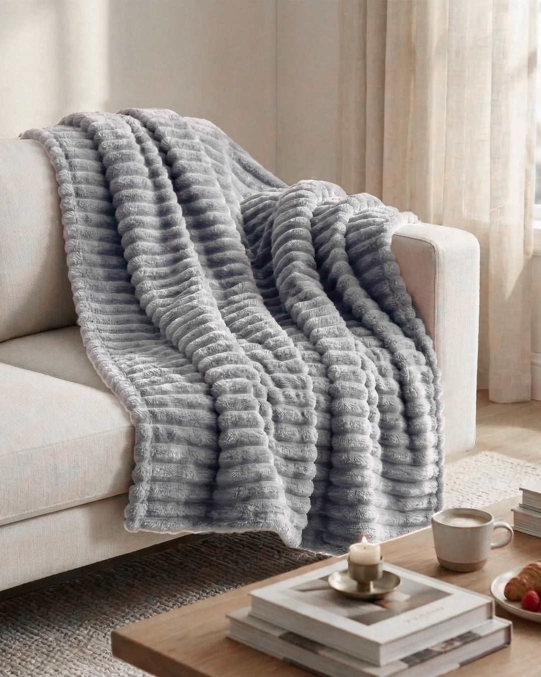 Textile doux et moelleux, cette couverture polaire est un essentiel pour le confort.