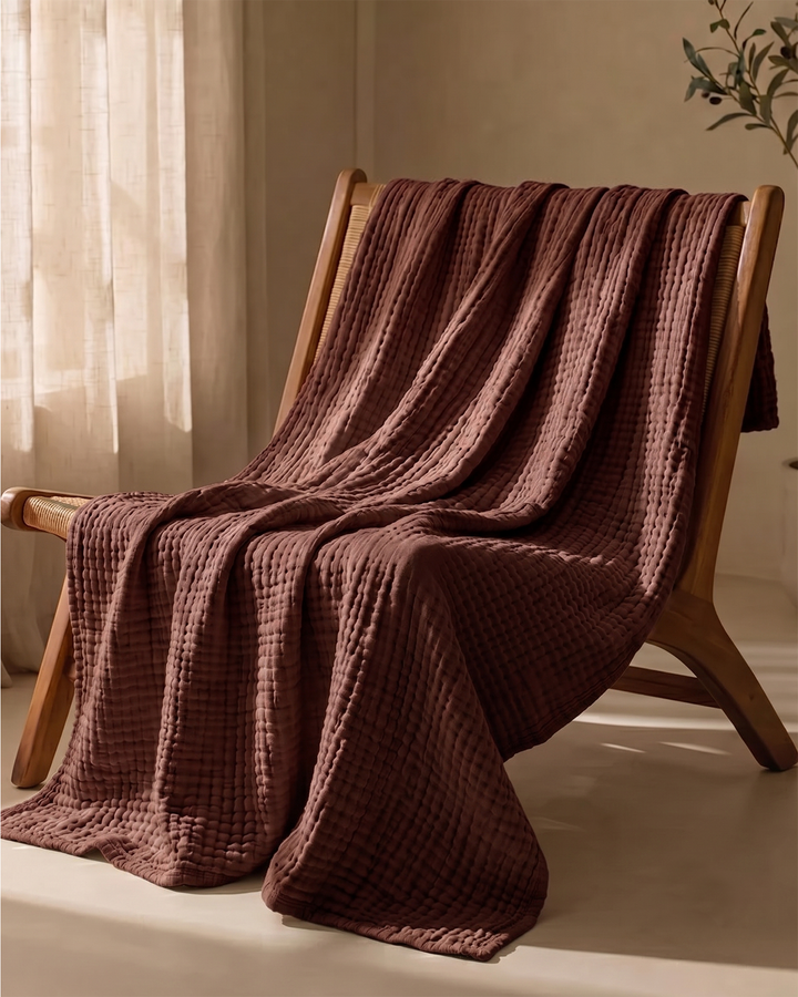 Couverture en coton doux, naturelle, respirante et stylée, pour chaque pièce de la maison.