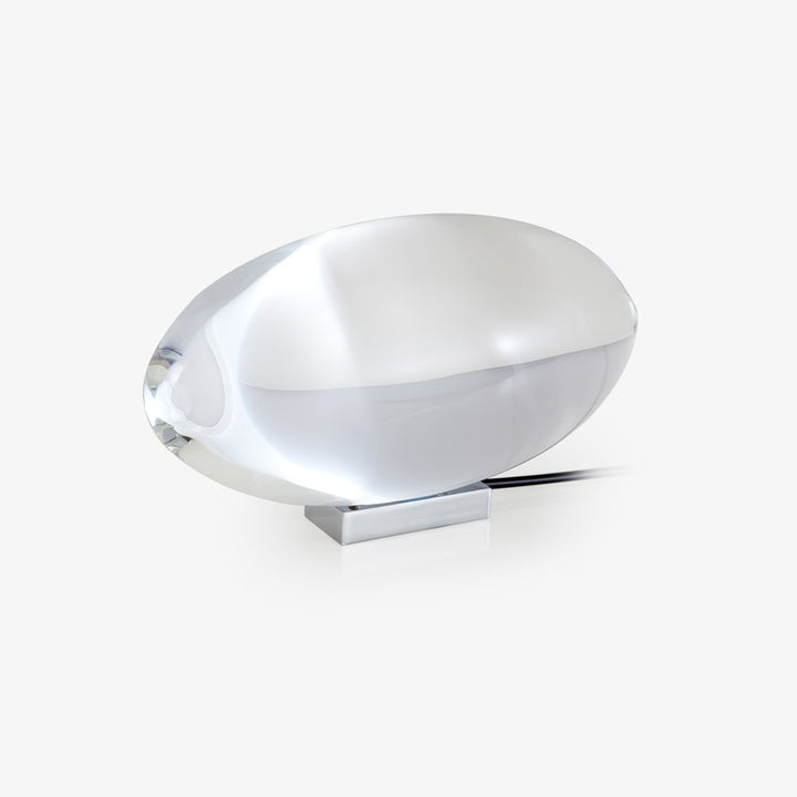 Lampe de table LED cristal, design pur, lumière bleuviolet intense pour une atmosphère contemporaine.