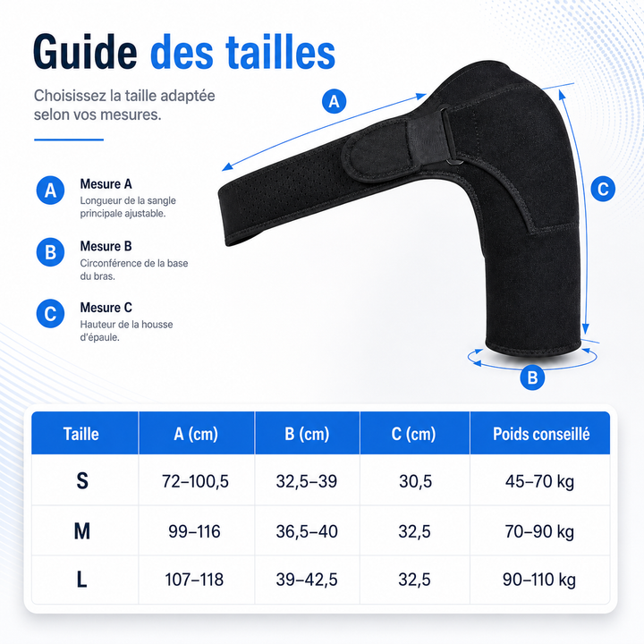 Attelle épaule réglable, soulage l'inconfort et améliore la mobilité pour le sport.
