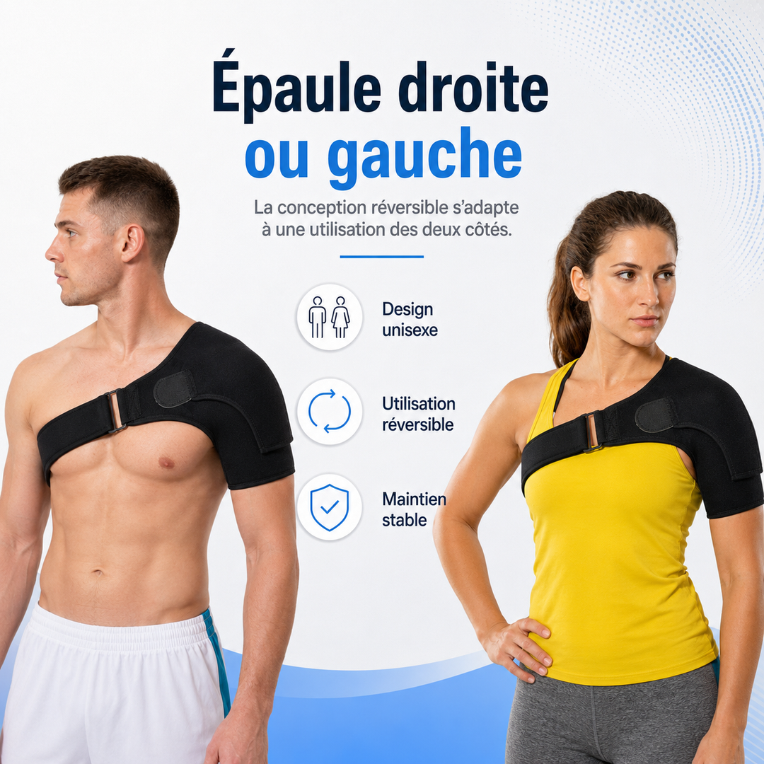 Attelle de soutien pour épaule blessée, favorise la récupération après l'effort sportif.