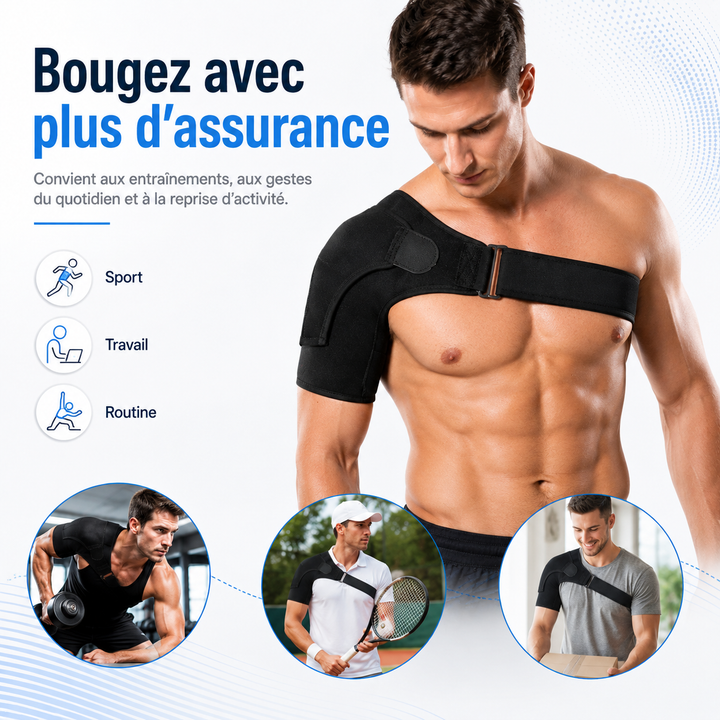 Bande de compression épaule unisexe pour stabilité articulaire et réduction de la douleur.