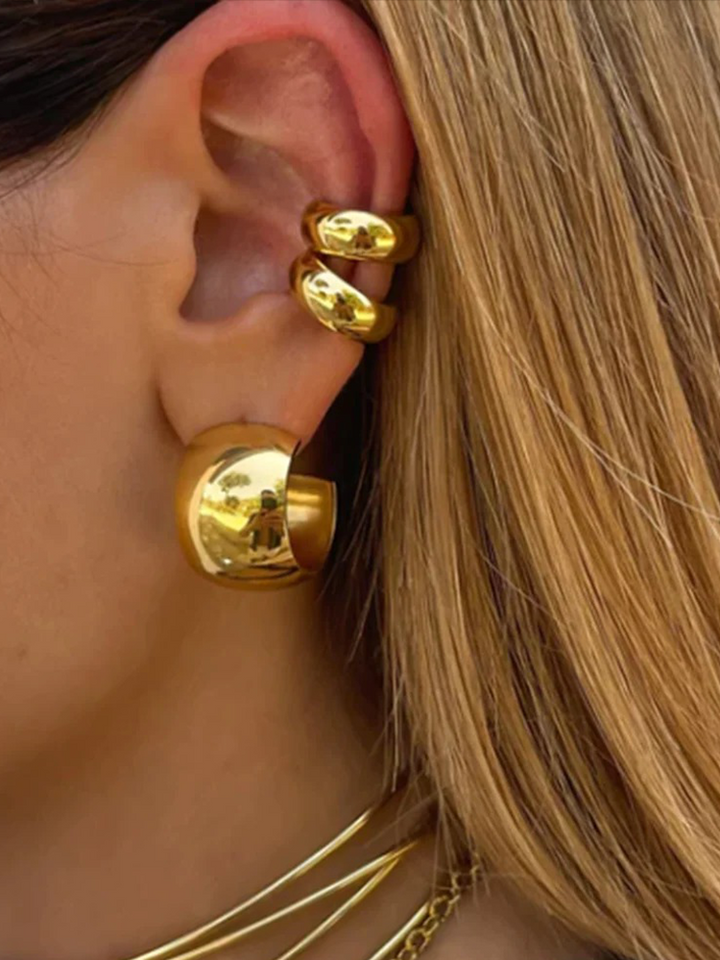 Manchette d'oreille épaisse dorée pour femme, bijou tendance sans perçage.