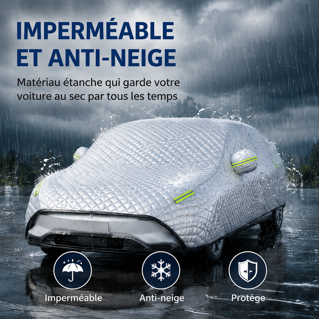 Couverture véhicule imperméable et anti-UV, offrant une protection complète contre les éléments extérieurs.