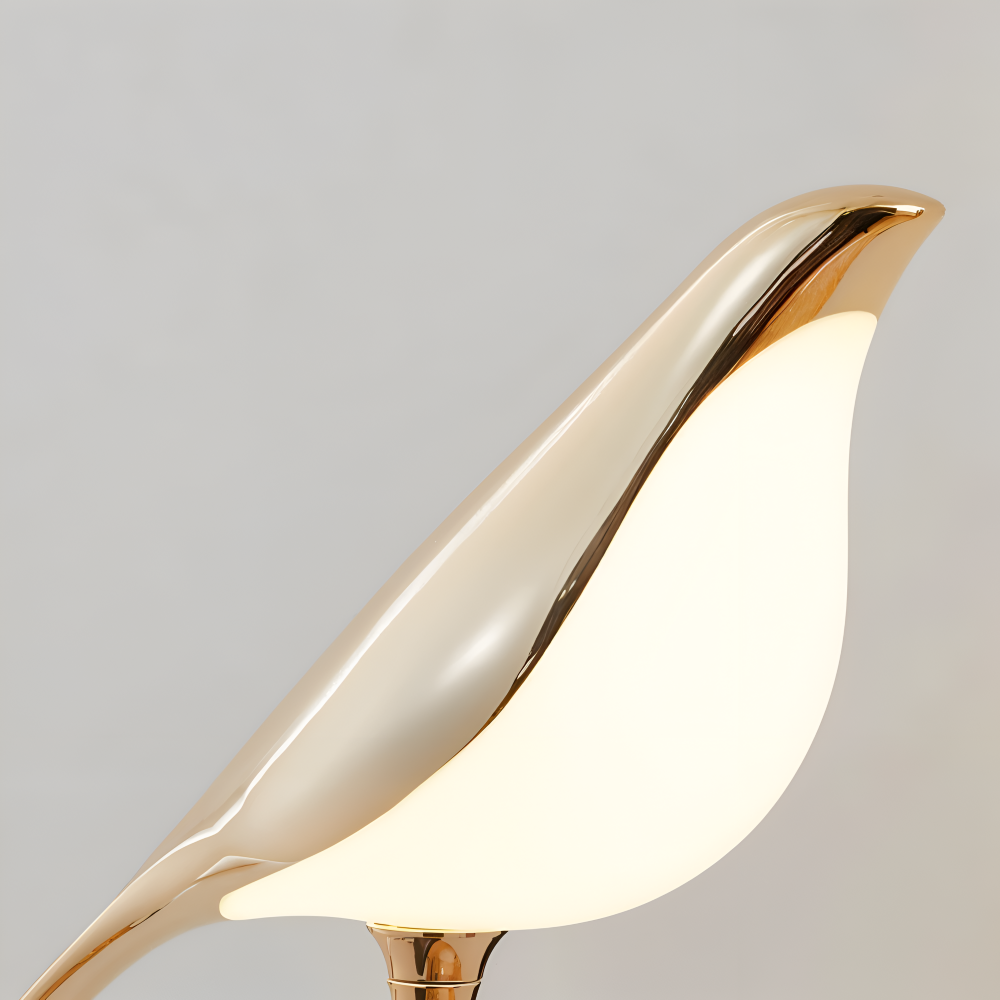 Applique chambre LED dorée, oiseau rotatif, lumière d'appoint, style contemporain.