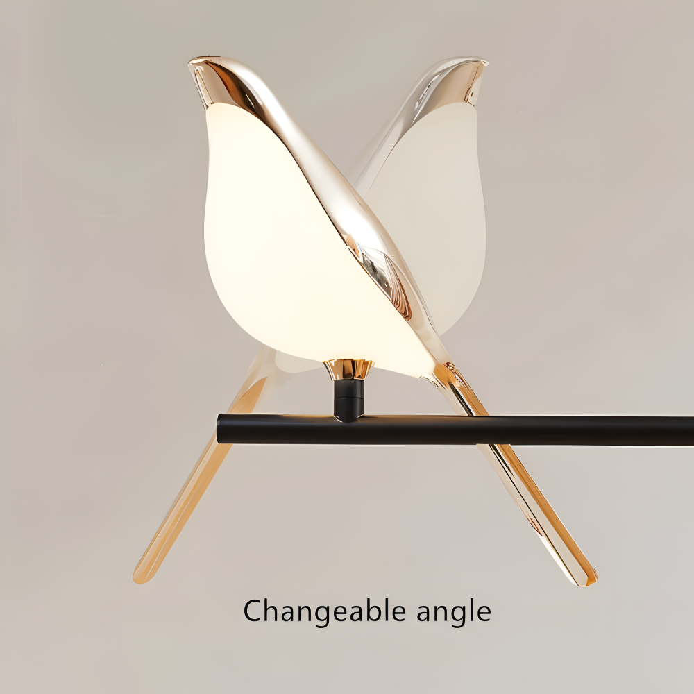 Applique LED dorée avec oiseau articulé, éclairage d'appoint, touche artistique murale.