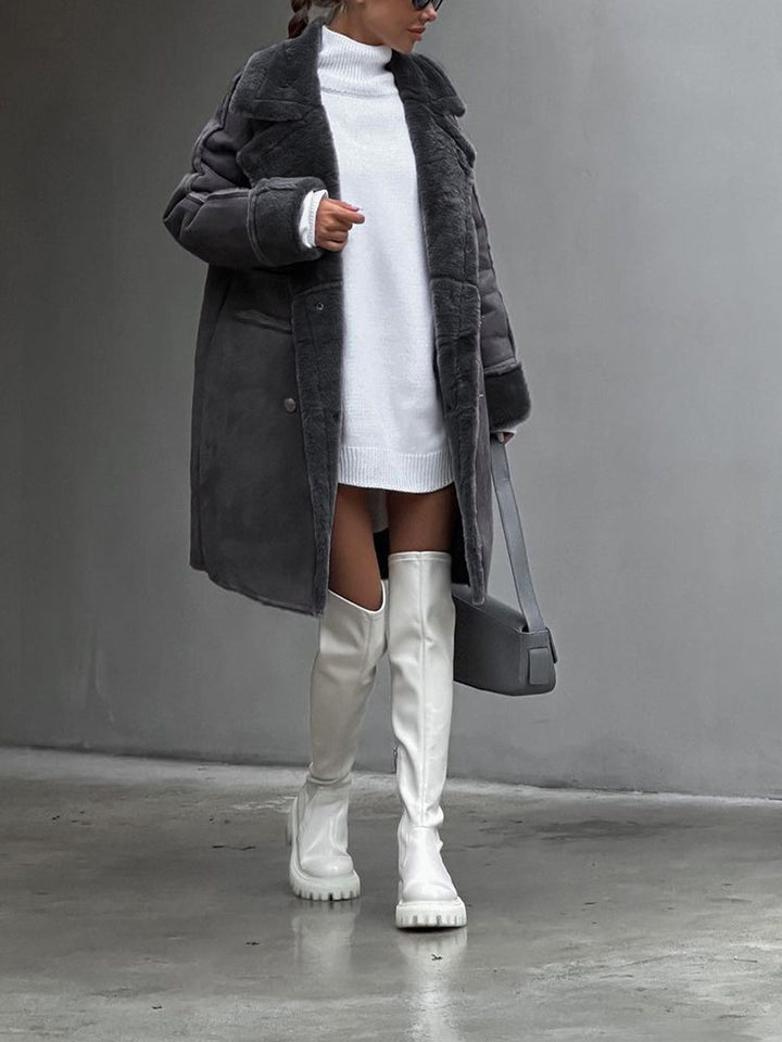 Manteau chic et confortable pour femme. Pardessus élégant gris/beige, idéal pour l'hiver et l'automne.