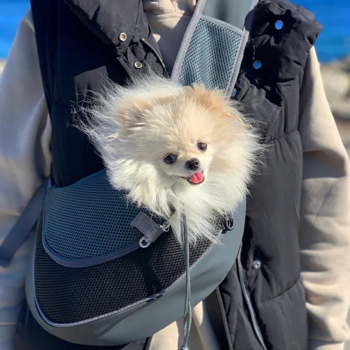 Sac de transport ajustable avec bandoulière pour chien ou chat, parfait pour les sorties.