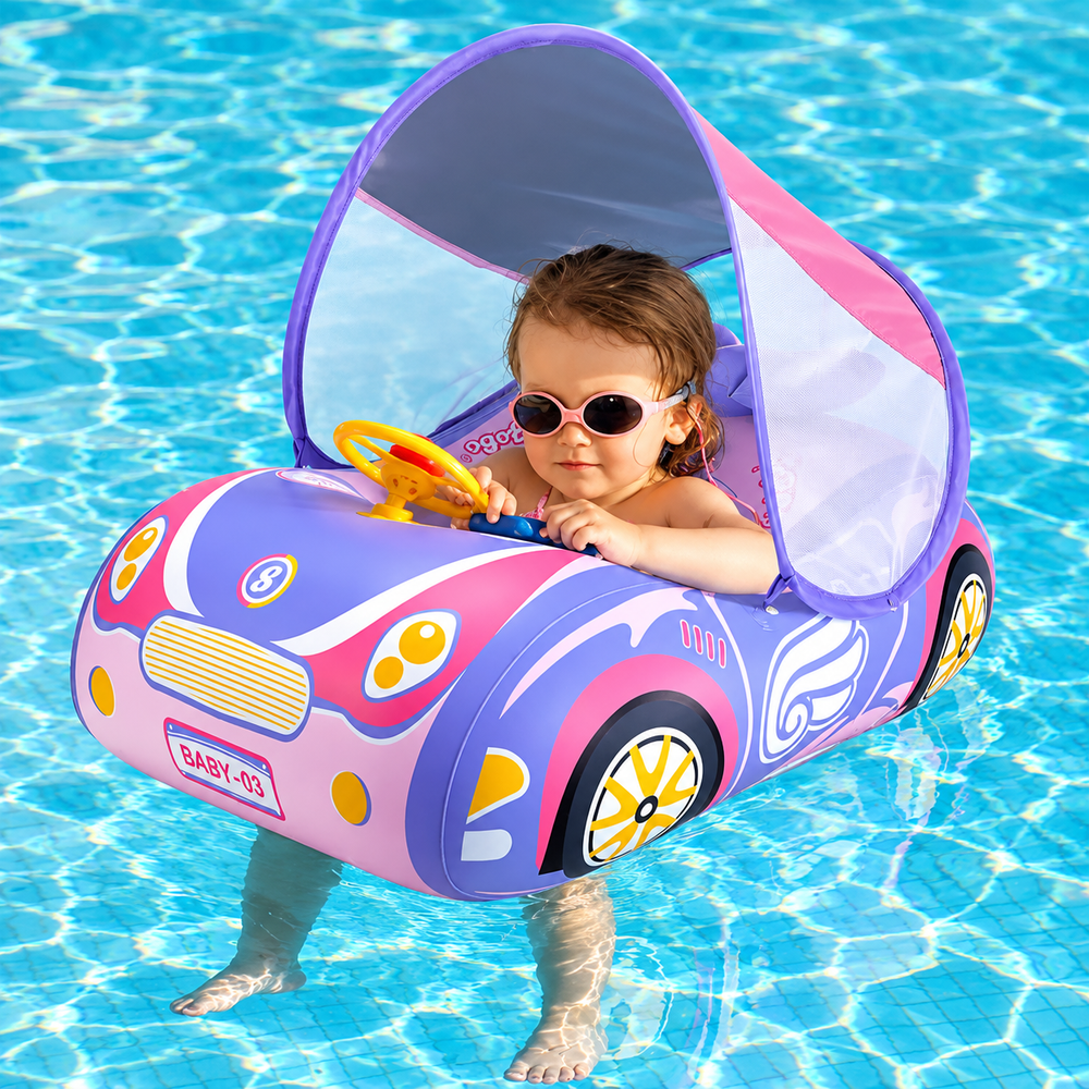 Flotteur bébé gonflable avec protection solaire intégrée, idéal pour la piscine et la baignade d'été.