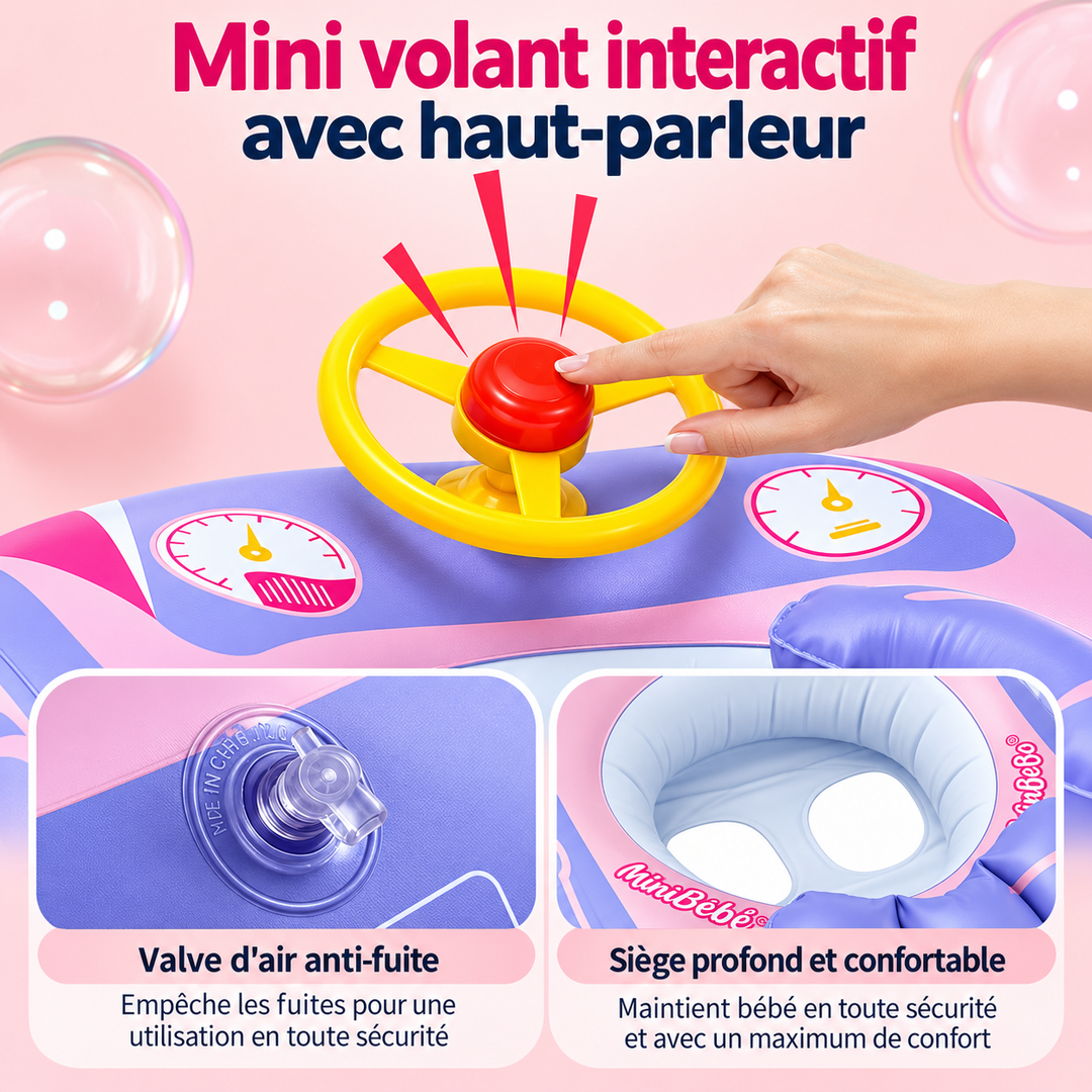 Bague gonflable pour bébé avec pare-soleil, parfaite pour l'apprentissage de la natation et la sécurité en eau.