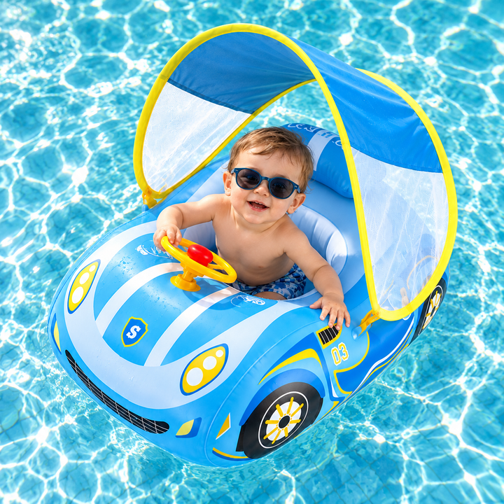 Bague de bain gonflable pour bébé, un jouet aquatique avec pare-soleil, parfait pour les journées ensoleillées à la piscine.