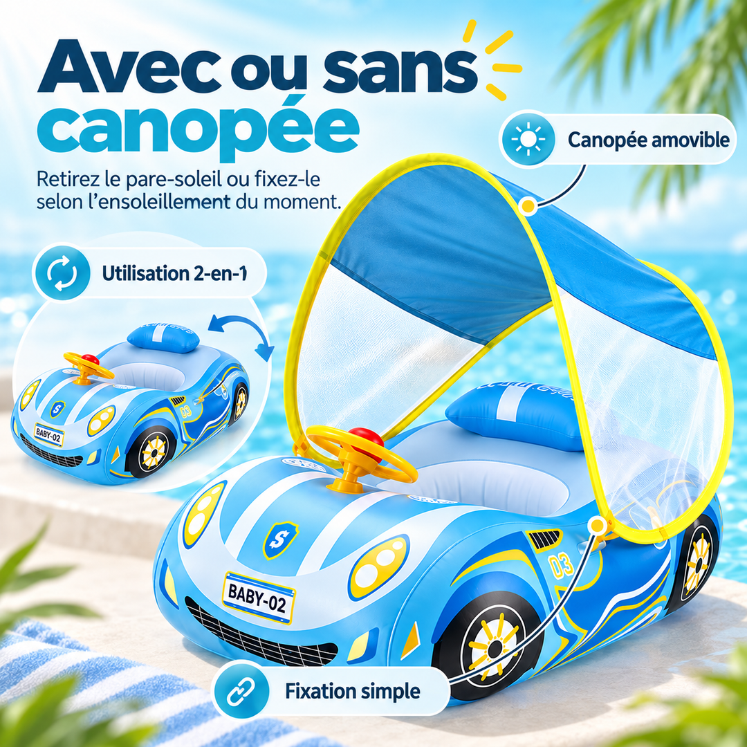 Bague de bain bébé avec pare-soleil, un accessoire essentiel pour la sécurité et le plaisir de votre enfant à la piscine.