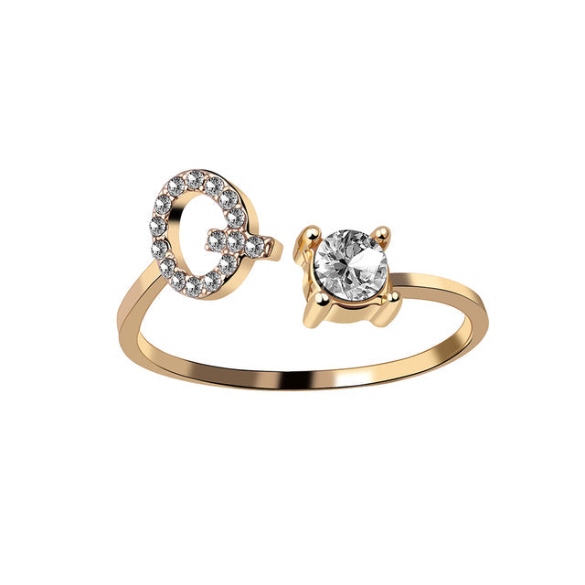 Bague élégante pour femme, initiale gravée, anneau ajustable or.