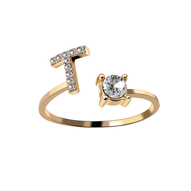 Bague alphabet ajustable, cadeau personnalisé pour femme.