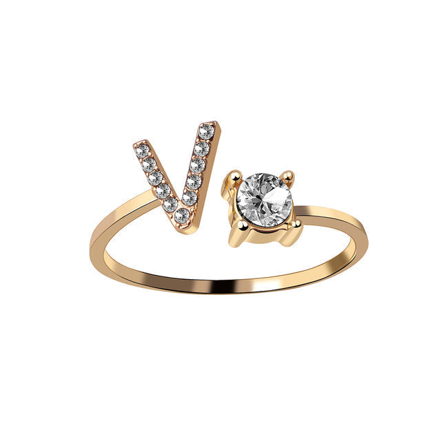 Bague femme ajustable, initiale en zircon, bijou élégant.