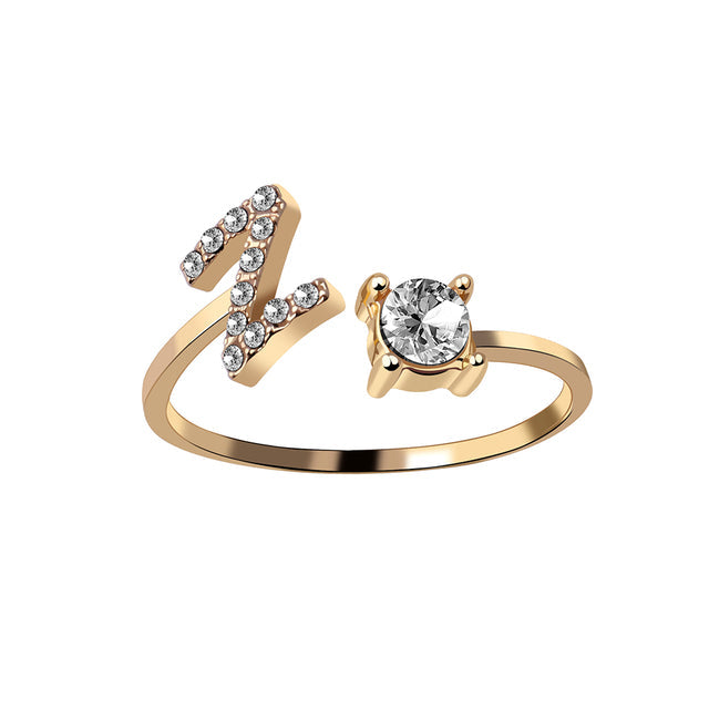 Bague initiale zircon pour femme, ajustable, accessoire mode.