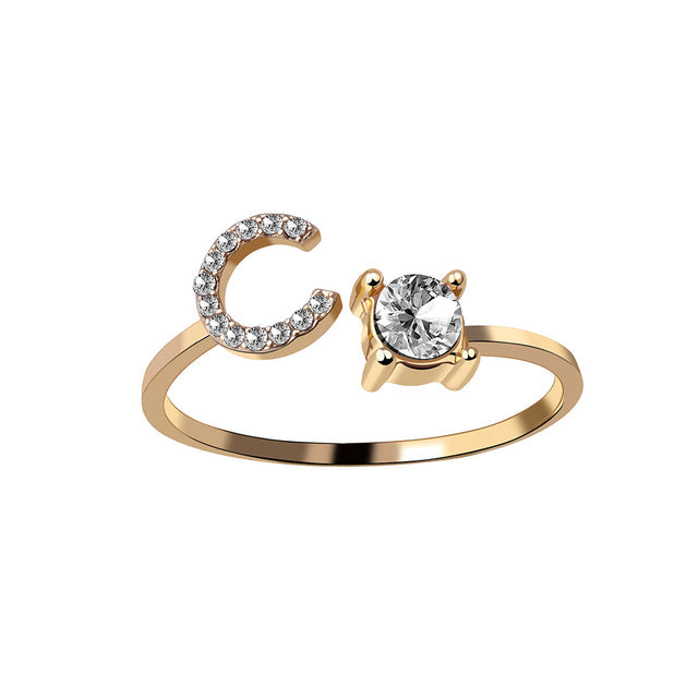 Bague femme ajustable, initiale argent, bijou élégant personnalisé.