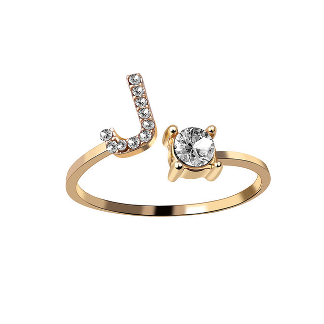 Bague alphabet féminine, réglable, bijou personnalisé raffiné.