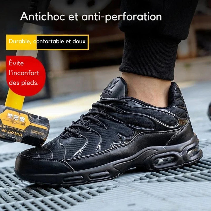 Chaussures de travail confortables et respirantes, baskets de sécurité antidérapantes avec protection embout acier.