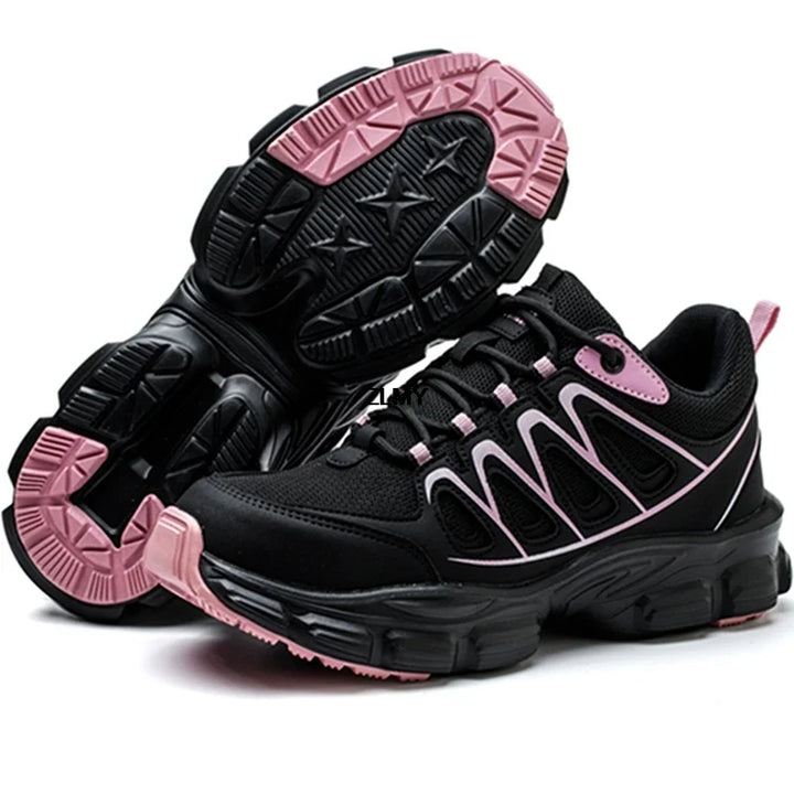 Chaussures de sécurité femme légères et respirantes avec protection acier, idéales pour un usage quotidien.