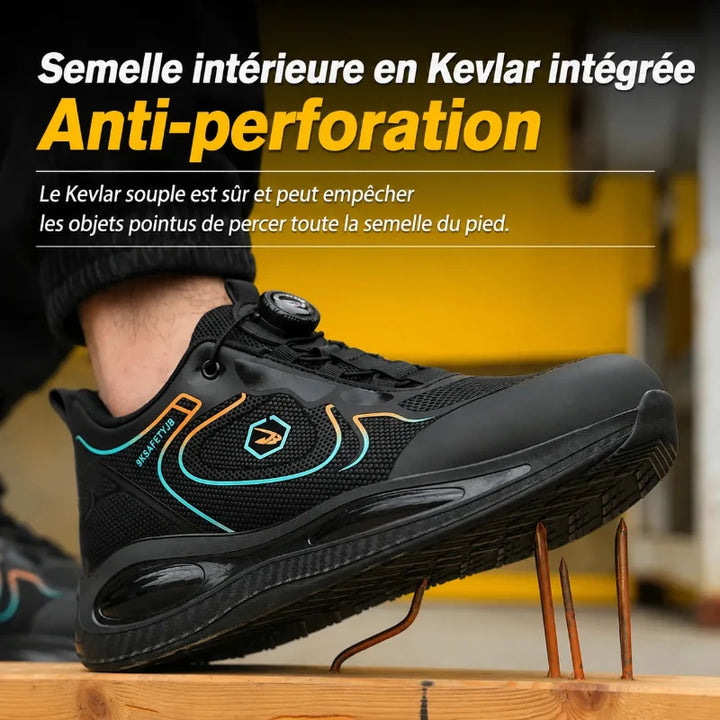 Baskets de travail imperméables, protection embout acier. Confort et sécurité accrus au chantier.