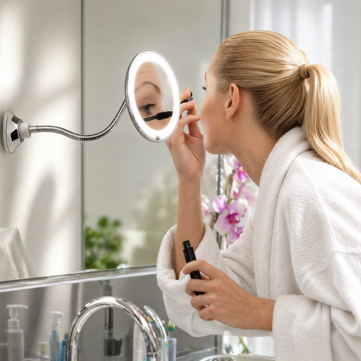 Miroir grossissant compact 5x pour beauté et soin de la peau, fixation murale, parfait pour maquillage et précision.