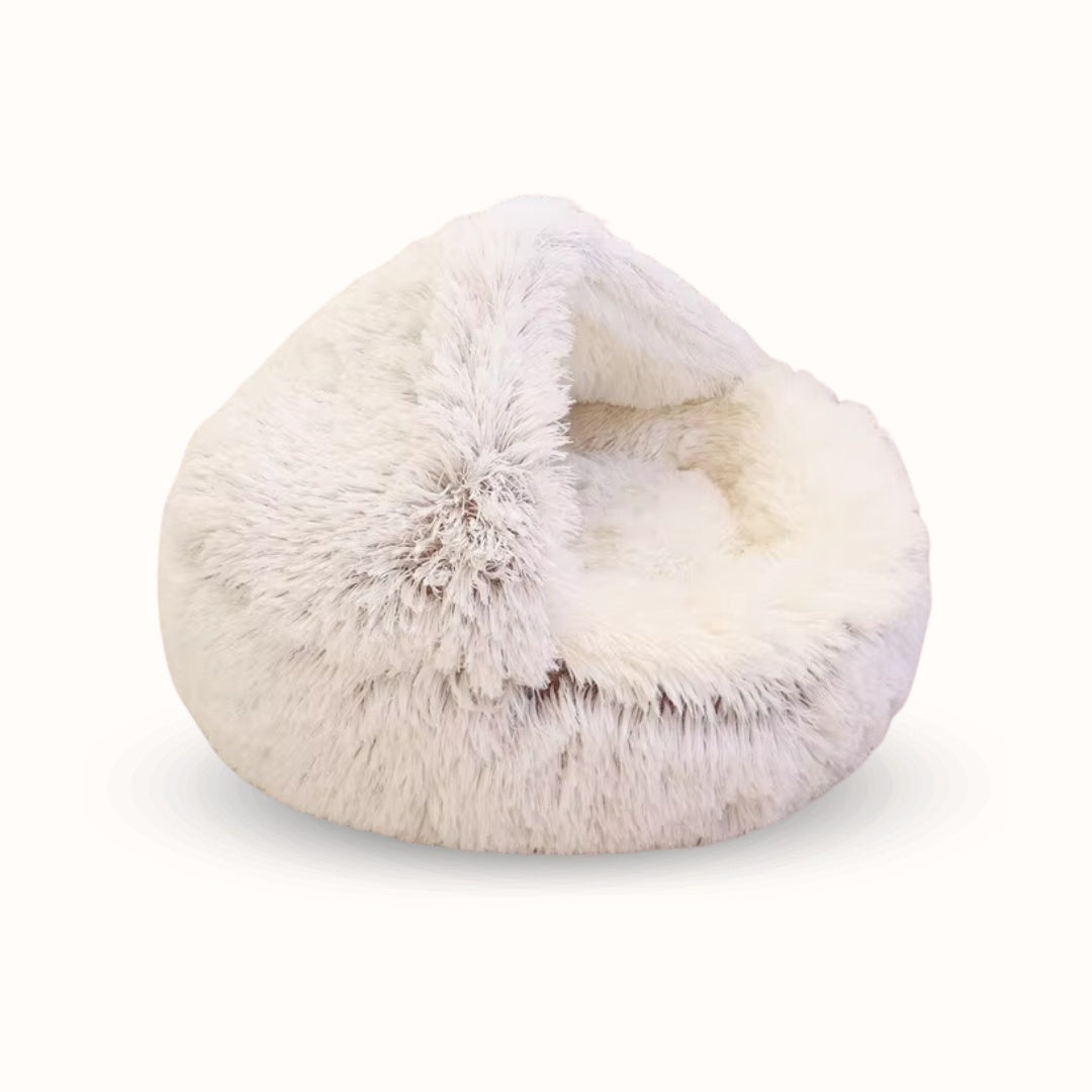 Niche douillette pour chat ou petit chien, lavable, offre un nid sûr et chaud anti-stress.