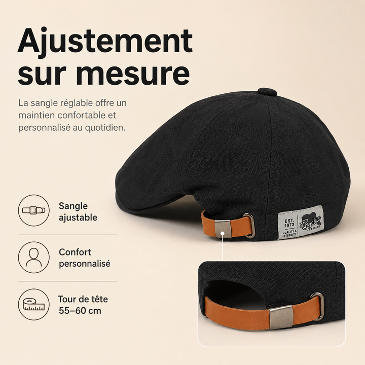 Casquette béret homme ajustable, look élégant. Idéal pour la mode masculine automne/printemps.